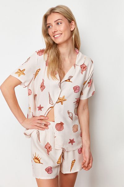 Trendyol Collection Sada pyžama z vícebarevného potištěného viskózového vlákna THMSS24PT00303
