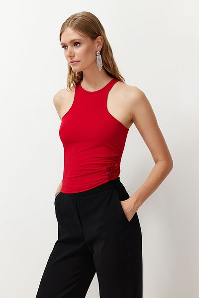Trendyol Collection Red Rose Detailed Knitted Blouse TPRSS24BZ00033