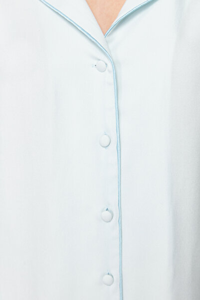 Trendyol Collection Woven Pajama Suit with Blue Tie-Up/Ribbon/Bow and Ribbon Viscose Shorts Thmss24Pt00047