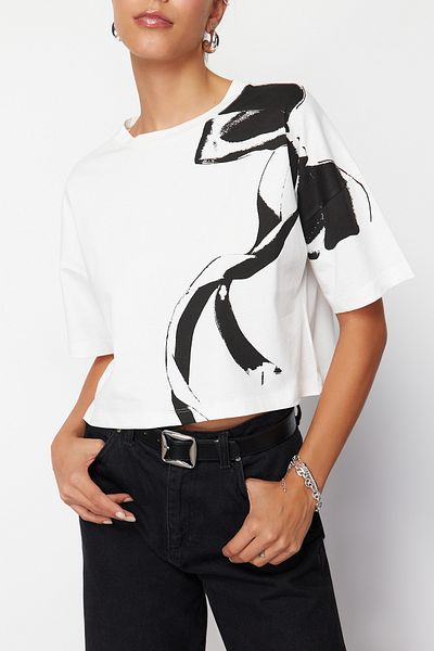 Edit by Trendyol Λευκό πλεκτό μπλουζάκι Regular Fit - TEDSS24TS00032