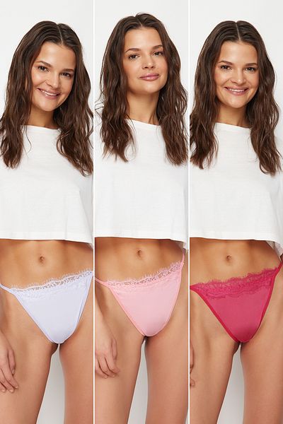 Trendyol Collection Ροζ-Πολύχρωμο Μικρό Δαντελένιο Λεπτομερές Πλεκτό Στριγκάκι THMSS24KU00012