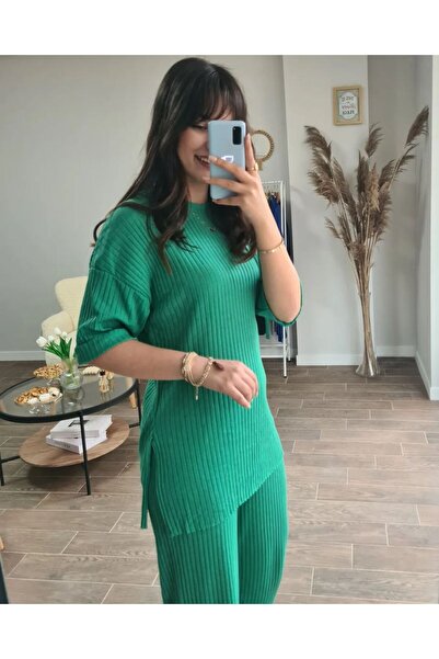 DUSOHOME طقم نسائي محبوك مضلع - طقم سفلي وعلوي