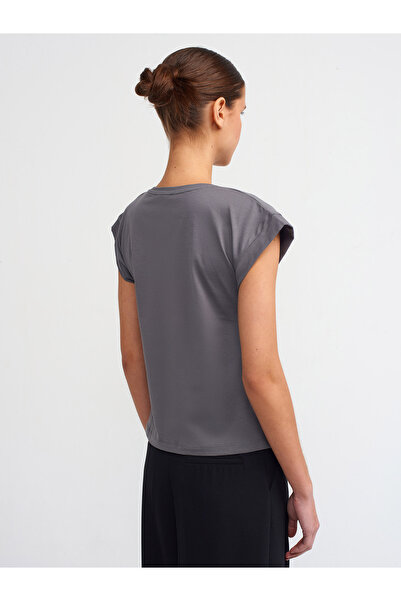 Dilvin 3504 Model Crew Neck Gray Combed Cotton T-Shirt