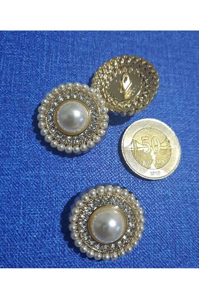 Beyna PEARLY CRYSTAL STONE METAL BUTTON 2.5 CM 1 PACK 3 PIECES