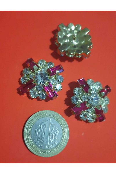 Beyna CLARET WHITE CRYSTAL STONE METAL BUTTON 2.5 CM 1 PACK 3 PIECES