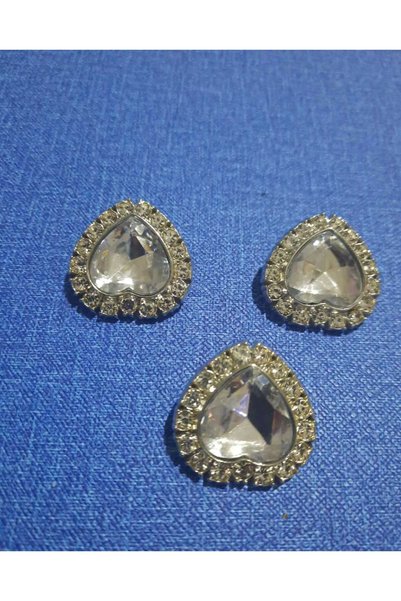 Beyna KALP KRİSTAL TAŞLI METAL DÜĞME 2,5 CM 1 PAKET 3 ADET