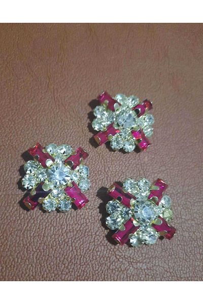 Beyna CLARET WHITE CRYSTAL STONE METAL BUTTON 2.5 CM 1 PACK 3 PIECES