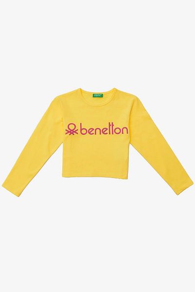 Benetton بلوزة قصيرة بأكمام طويلة للفتيات - أصفر
