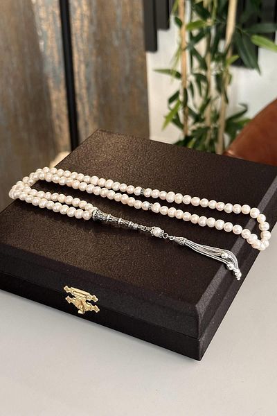 dergah tesbih 99' Quality Pearl Silver Tassel Rosary