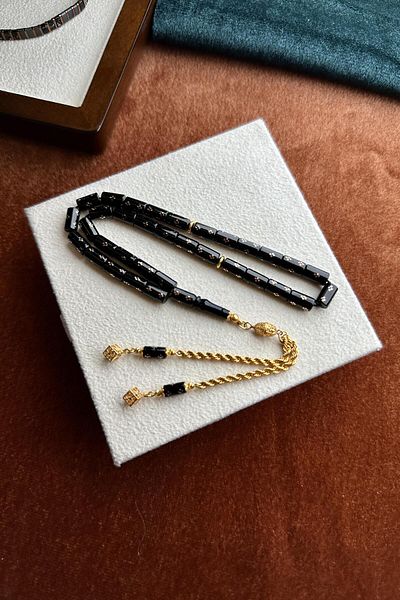 dergah tesbih Master Work Gold Tassel Erzurum Oltu Stone Rosary