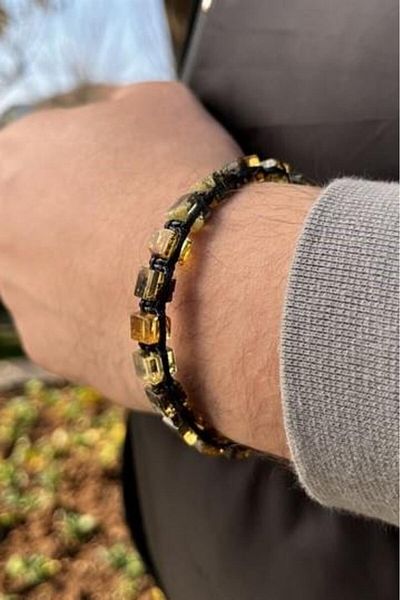 dergah tesbih Drop Amber Macroma Knitted Bracelet