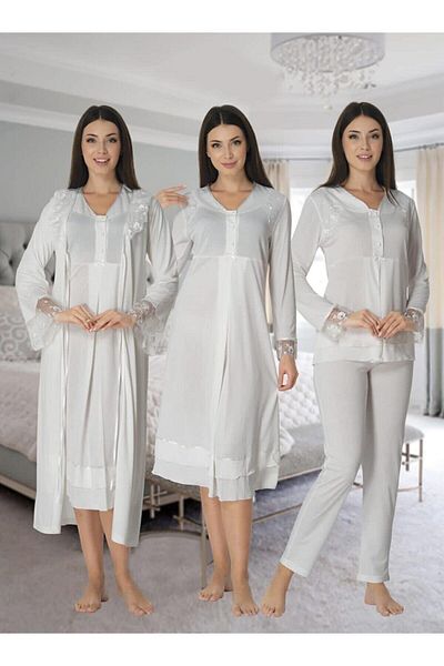 CT MODA Effort Ecru Lace Detailed Long Sleeve Pregnant Maternity Set of 4
