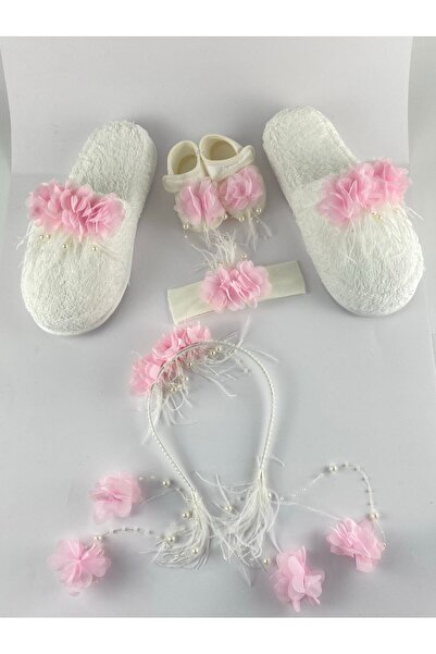 Generic Brand Pink Pearl Stoned Floral Maternity Crown Slippers Bandana Baby ...