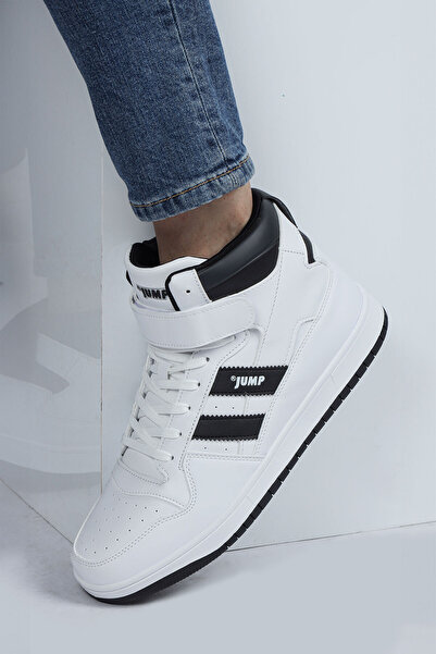 Jump 28504 Yüksek Bilekli Beyaz - Siyah Erkek Sneaker Günlük Spor Ayakkabı