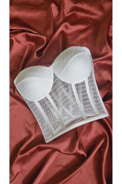 FİYPER White Polka Dot Lace Corset Bustier