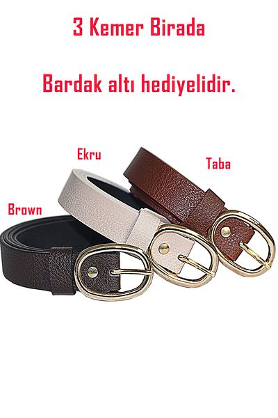 Arkem Women's Belt Brown-Tan-Beige Set of 3 with Under-Cup Gift