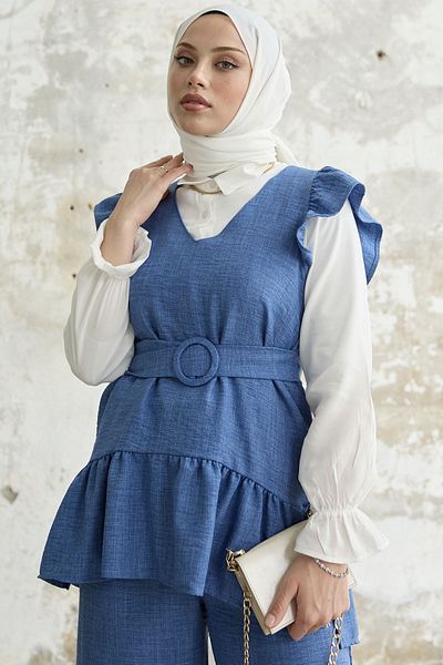 InStyle Három részes szett fodrokkal a vállán - kék