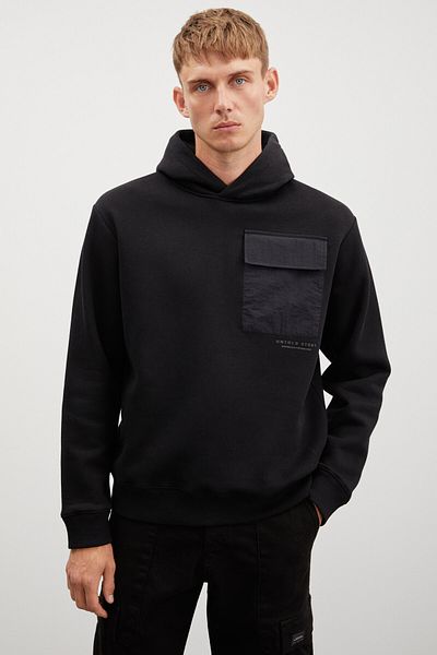 GRIMELANGE Ανδρικό φούτερ Nıgel Parachute Fabric 3 Thread Raster με κουκούλα, χαλαρωμένο μαύρο φούτερ