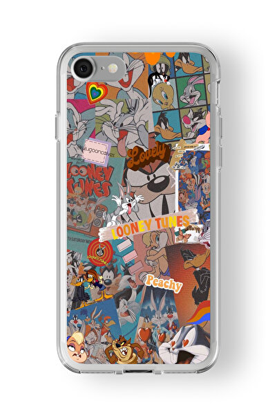 Space Star iPhone 6 ve 6s Uyumlu Looney Tunes Kolaj Tasarım Baskılı Şeffaf Kılıf