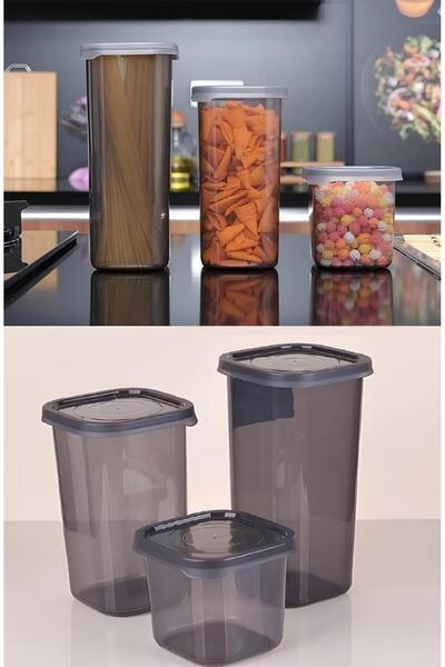 bk&tk design Dik Sızdırmaz Kapaklı Erzak Saklama Kabı Seti Antrasit 1750ml - ...