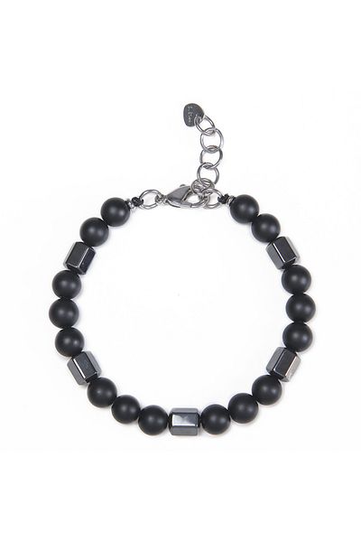 Tesbihane Onyx & Hematite Combination Length Adjustable Natural Stone Men's Bracelet