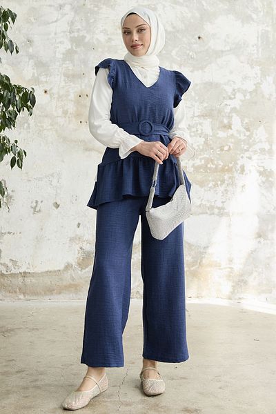 InStyle Τριπλό Σετ Frilly Shoulder - Navy Blue