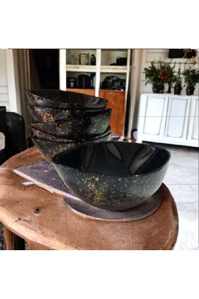 Luminarc Carine Noir Gold Marble Effect Black Soup Bowl 14 Cm Set of 6