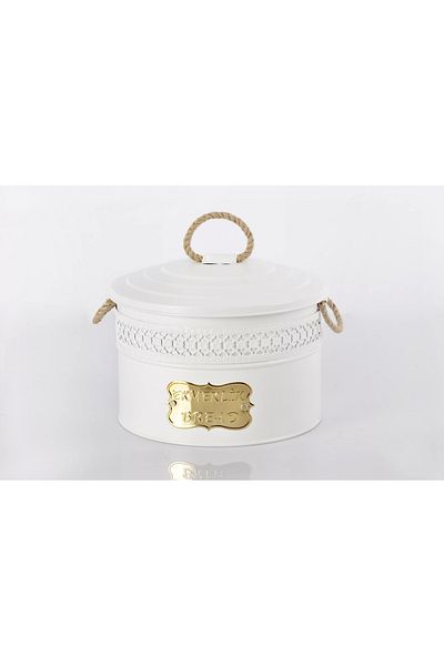 Evistro Metal Bread Bowl Bread Storage Box Patterned White