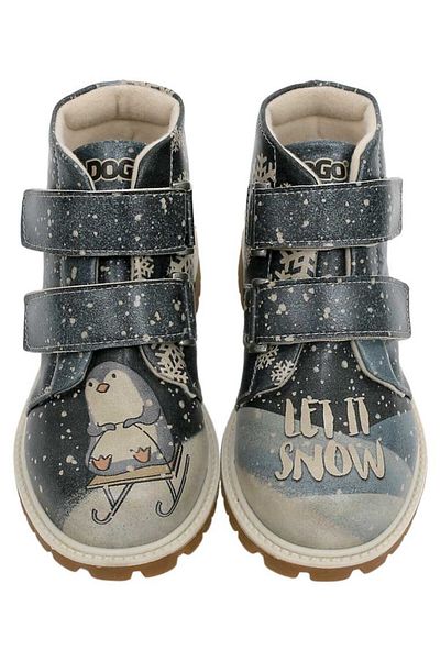 Dogo Παιδικές Vegan δερμάτινες μακριές μπότες Navy Blue - Let it Snow Design