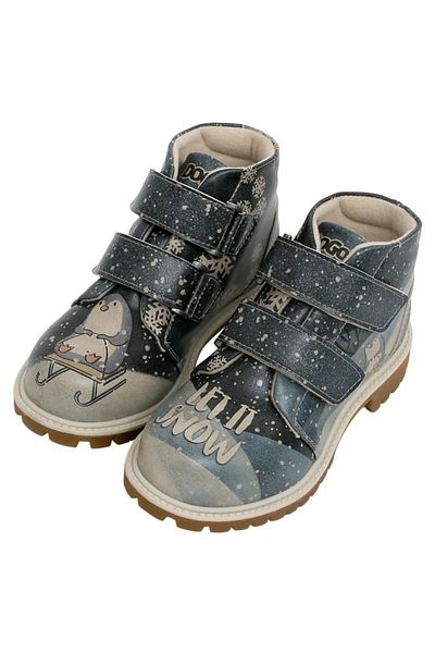 Dogo Παιδικές Vegan δερμάτινες μακριές μπότες Navy Blue - Let it Snow Design