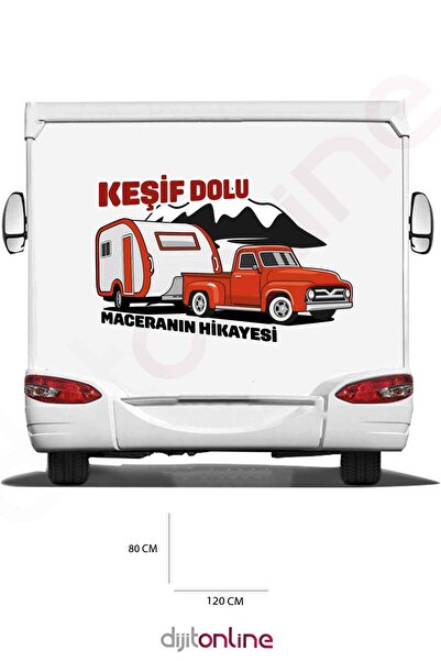 Dijitonline Karavan Slogan Sticker - Klasik Karavan Sticker - Keşif ve Macera...