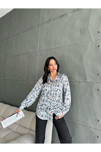 Eke Tekstil Cămașă de damă oversize, culoare ecru, albastru, cu detalii Kiss