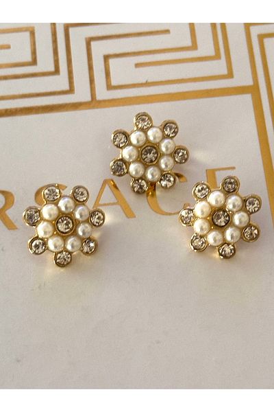ODDA TASARIM ATÖLYESİ Set of 3 metal with flower pattern pearls and crystal rhinestones