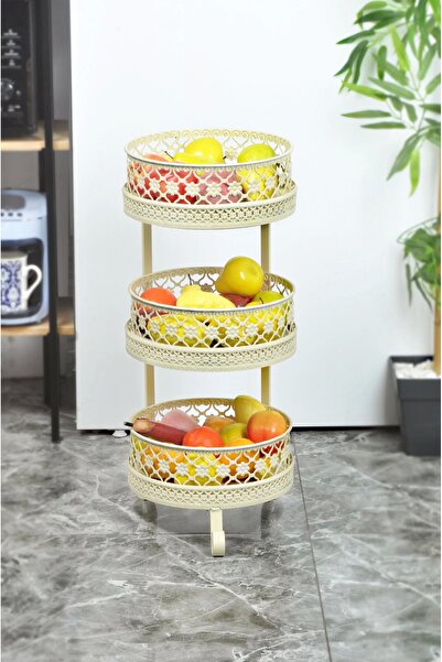 Evistro Metal 3 Katlı Sebzelik Ve Meyvelik Desenli Krem