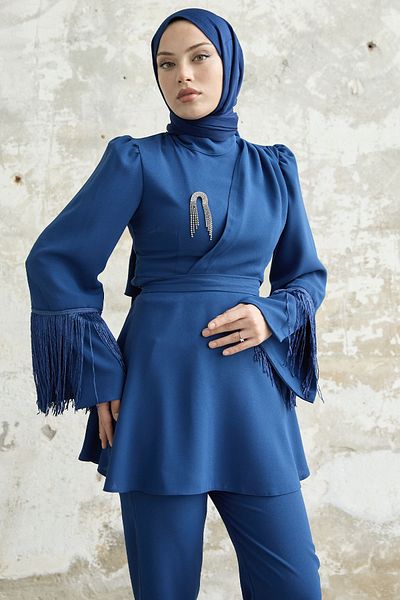 InStyle Σετ κρεπ Jeweled Sleeve - Saks Blue
