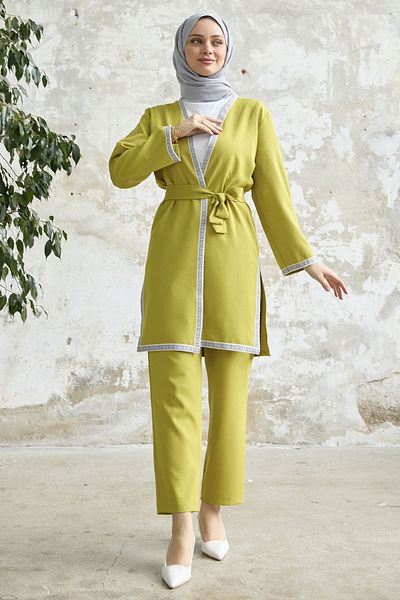 InStyle Embroidery Patterned Kimono Set - Oil Green