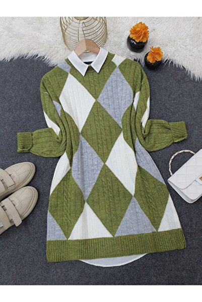 Modamorfo Front Baklava Pattern Soft Knitwear Tunic