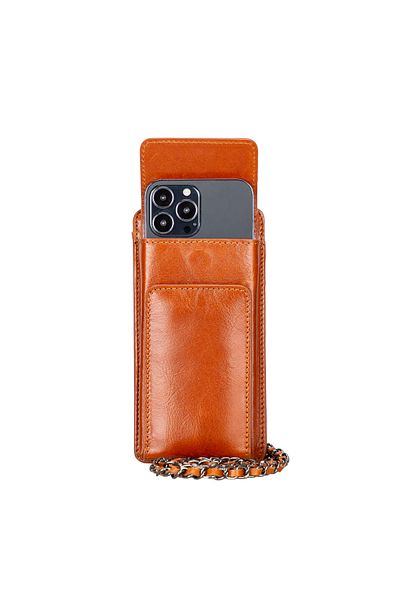 Lev Leather Дамски калъф за карти и портфейл от естествена кожа с каишка, държач за кредитни карти и отделение за пари в брой, калъф за мобилен телефон