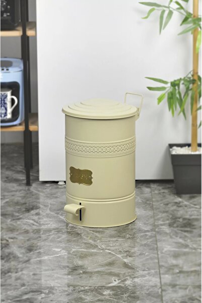 Genel Markalar Pedallı Metal Galvaniz Mutfak Banyo Kapaklı Çöp Kovası 16 Lt Krem
