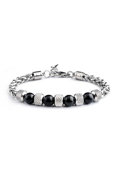 Tesbihane Black Onyx&steel Combined Length Adjustable Avant-Garde Men's Bracelet