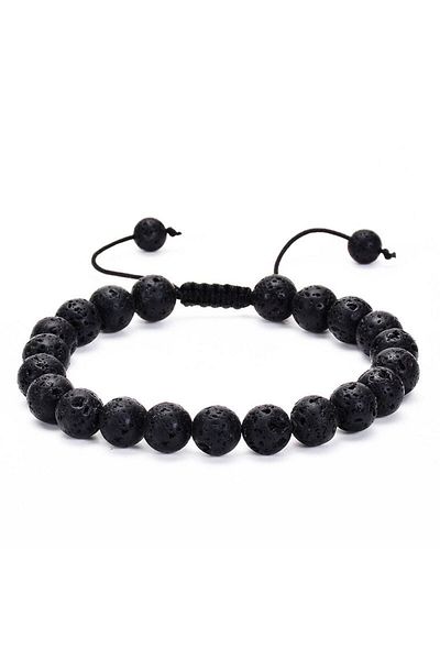Tesbihane Macrame Braided Globe Cut Lava Natural Stone Women's Bracelet