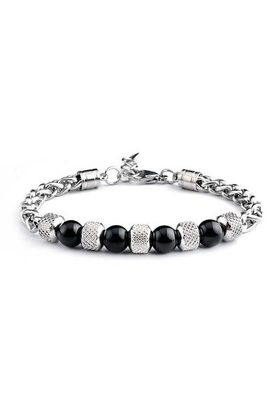 Tesbihane Black Onyx&steel Combined Length Adjustable Avant-Garde Men's Bracelet