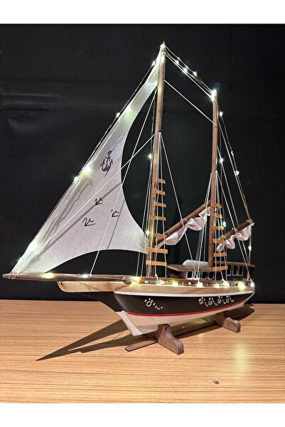 Lapidaria Işıklı Yelkenli Ahşap Gemi Maketi Büyük Boy Siyah Beyaz Beşiktaş, Altay, Manisaspor Hediye