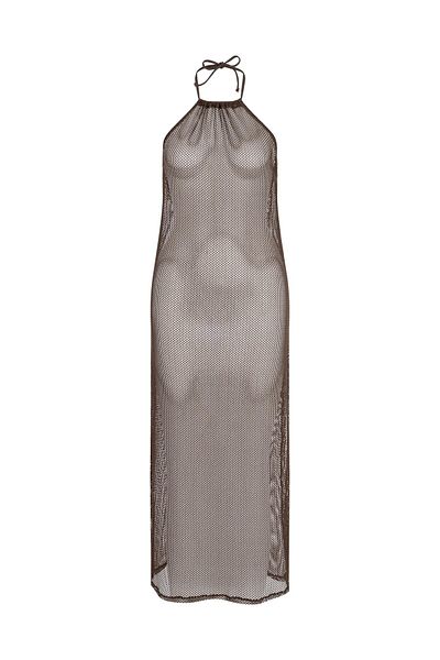 AQUELLA Καφέ Φόρεμα Halter - Λεπτομέρεια Piping