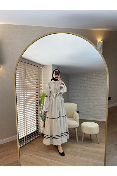 VOLT CLOTHİNG Dámské vyšívané lněné šaty s košilovým límečkem