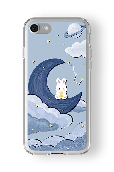 Space Star iPhone 6 Plus ve 6s Plus Uyumlu Ay ve Tavşan Tasarım Baskılı Şeffa...