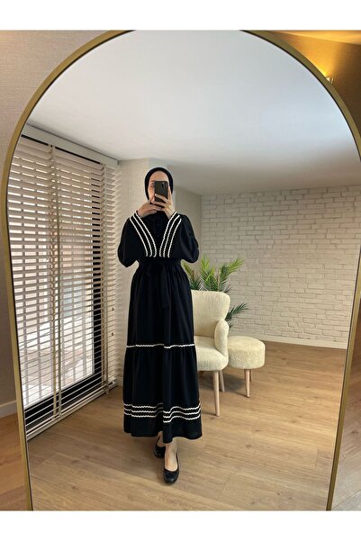 VOLT CLOTHİNG Dámské vyšívané lněné šaty s košilovým límečkem