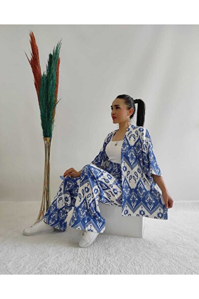 ECE COLLECTION Set kimono dublu cu model de modă de culoare albastră (potrivi...