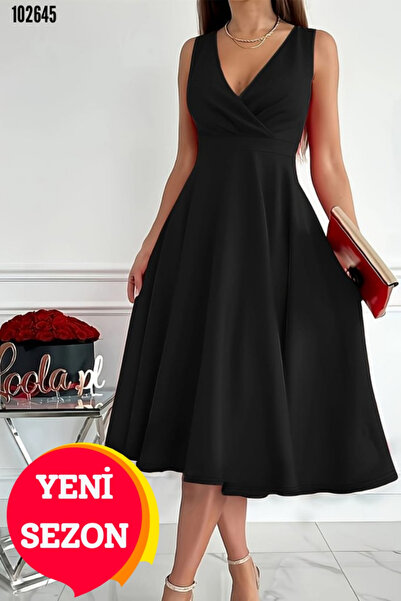 JANES Kadın Kruvaze Yaka Eteği Kloş Mini Elbise