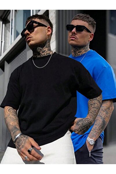 MOONBULL Μπλουζάκι Unisex 2 τεμαχίων μαύρο-σαξ χρώματος Oversize